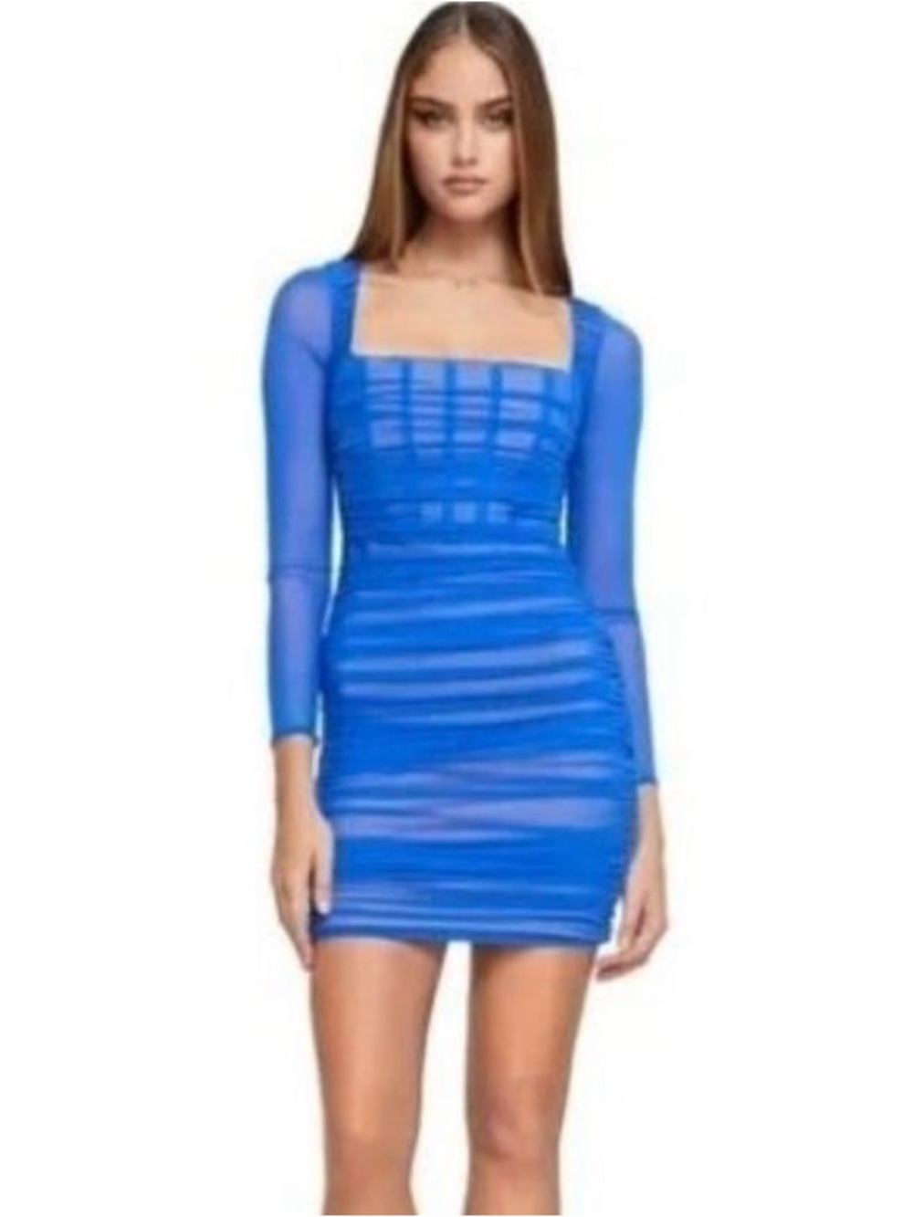 Nookie Vision Blue Ruched Square Neck Mini Dress NEW Medium